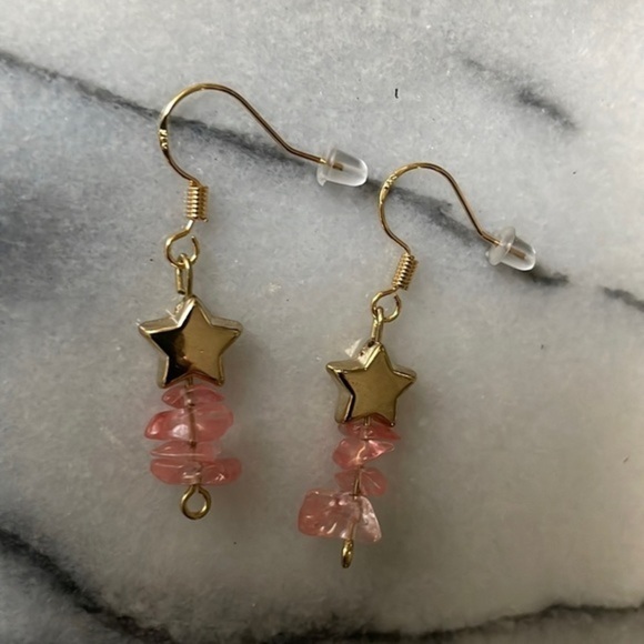 🎁free w/ purchase Sterling Rose quartz gemstone gold vermeil 925 earrings - Picture 5 of 6